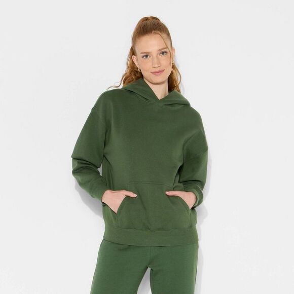Wild Fable - Women's Oversized Bubble Hem Hooded Sweatshirt - W Green - Picture 2 of 3
